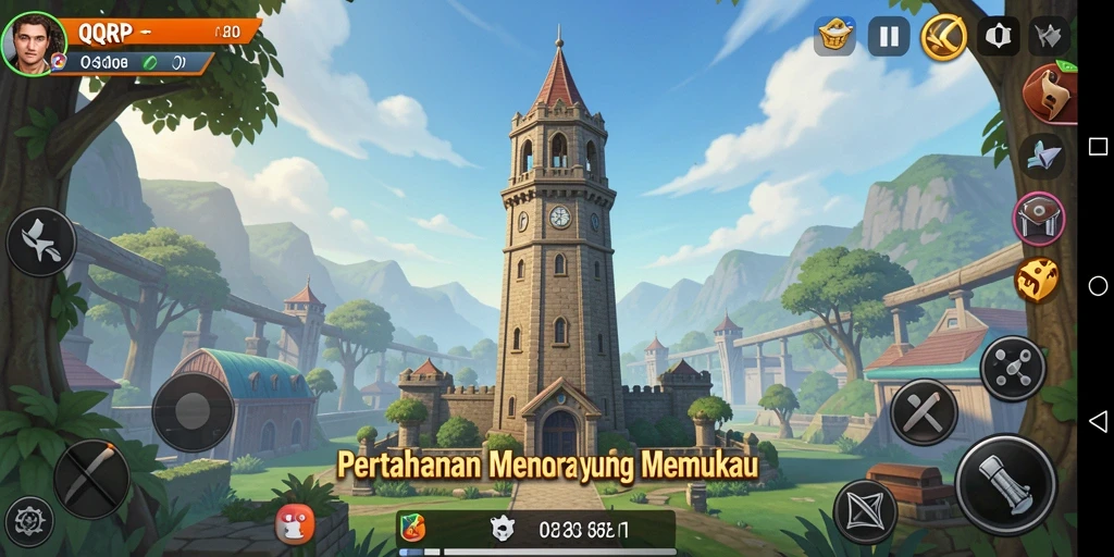 Tampilan gameplay menegangkan dalam QQRP dengan menara yang strategis.