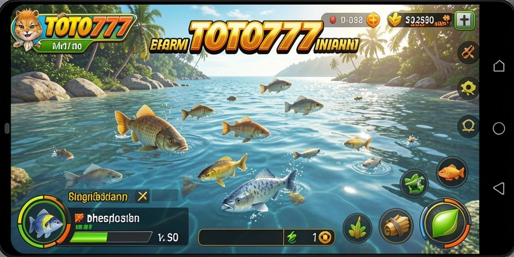 Screenshot utama TOTO777 memperlihatkan gameplay memancing yang mendebarkan.